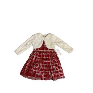 Purple Rose Girls 3T Red Plaid White Fuzzy Bolero Shrug Holiday Party Christmas